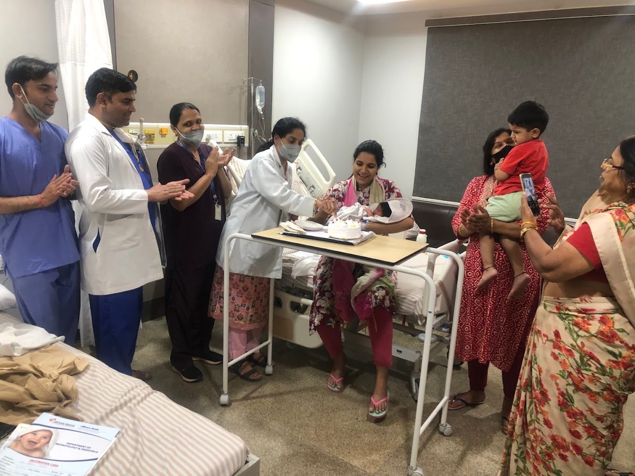 Family celebrating newborn arrival